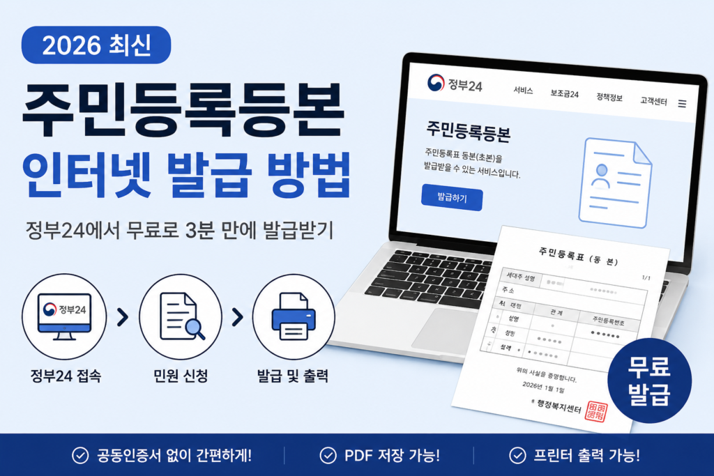 주민등록등본 인터넷 발급 방법 (2026 최신)