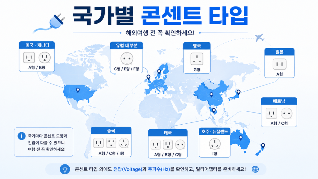 국가별 콘센트 타입 비교 인포그래픽