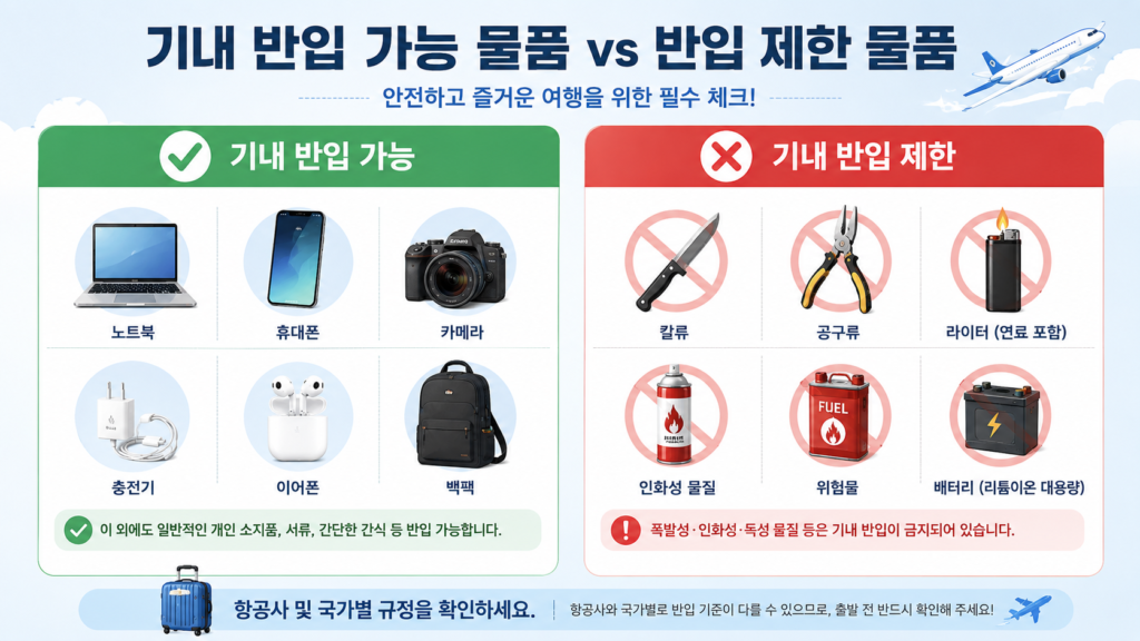 기내 반입 가능 물품과 반입 제한 물품 비교