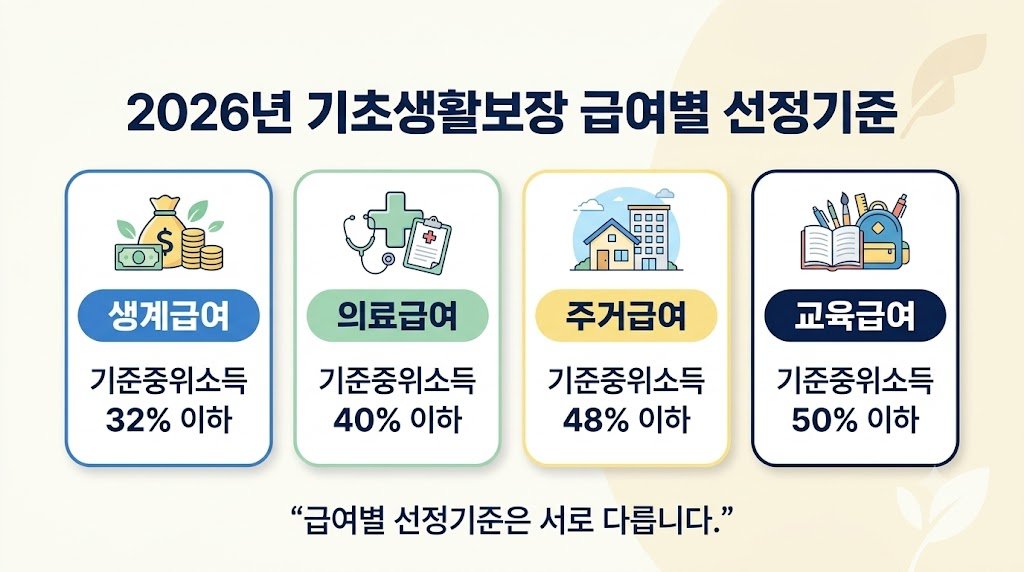 2026년 생계급여 의료급여 주거급여 교육급여 선정기준