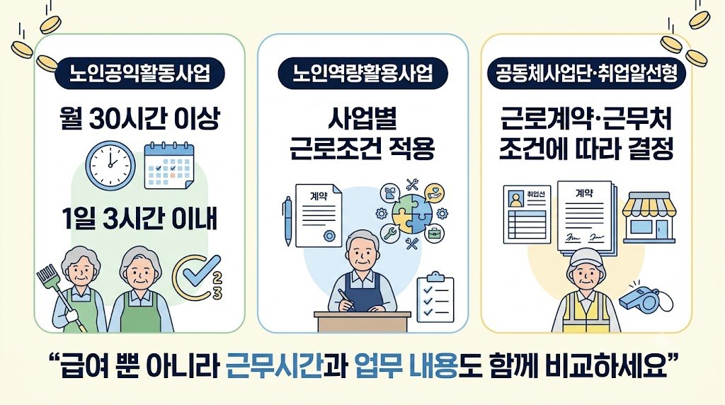 2026 노인일자리 사업별 활동시간과 근무시간 비교