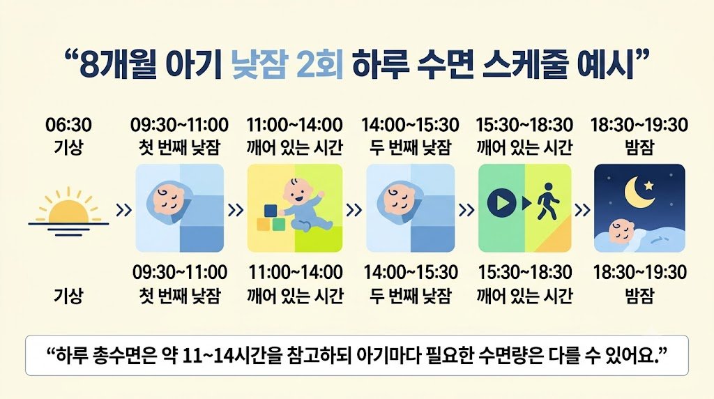 8개월 아기 낮잠 2회 하루 수면 스케줄 예시