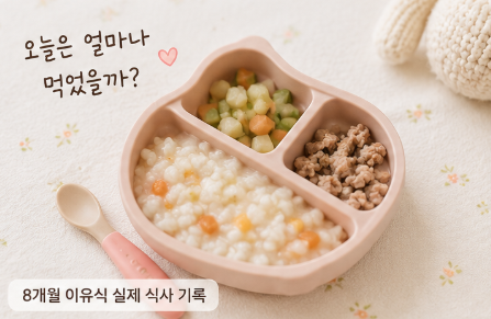 8개월 아기에게 준비한 이유식과 아기 숟가락