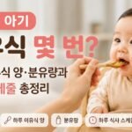 8개월 아기가 하이체어에서 이유식을 먹는 모습