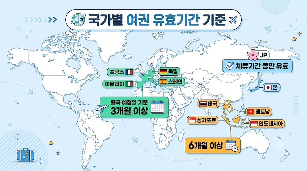 국가별 여권 유효기간 기준 비교 인포그래픽