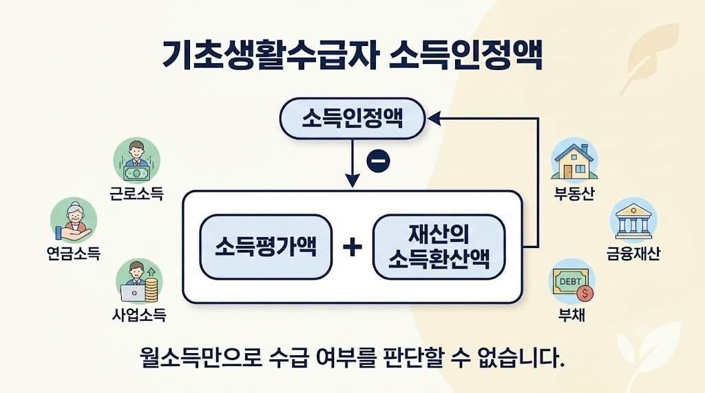 기초생활수급자 소득인정액 소득평가액 재산 소득환산액 구조