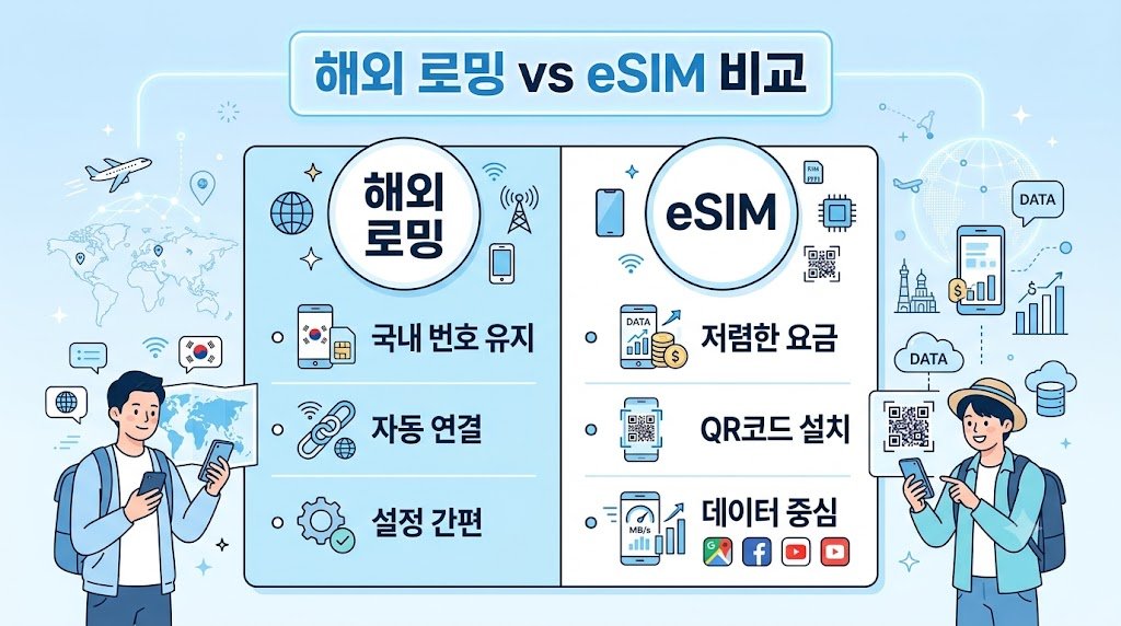 해외 로밍과 eSIM 차이 비교