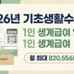 2026년 기초생활수급자 1인 생계급여 월 최대 수령액