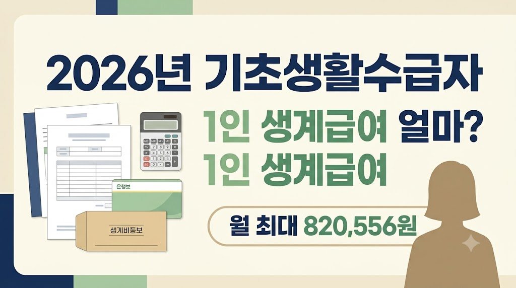 2026년 기초생활수급자 1인 생계급여 월 최대 수령액